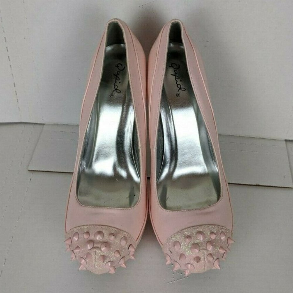 Sparkle Spike Toe Pink Faux Leather Shoes